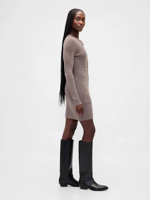 CashSoft-Mini-Pullover-Kleid mit gerippten Taschen