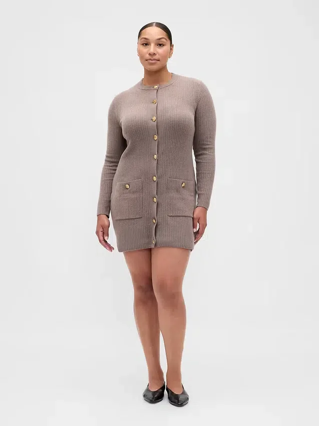 CashSoft-Mini-Pullover-Kleid mit gerippten Taschen