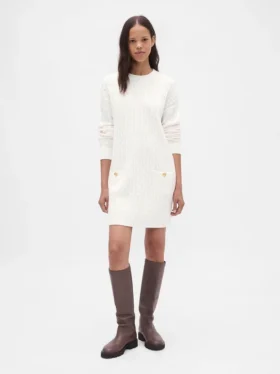 CashSoft-Mini-Pullover-Kleid mit Zopfmuster