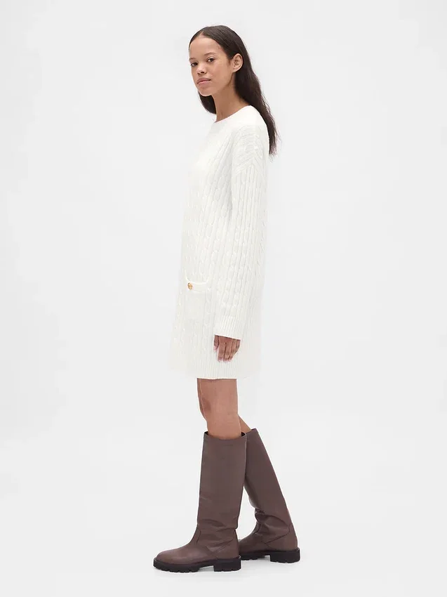 CashSoft-Mini-Pullover-Kleid mit Zopfmuster
