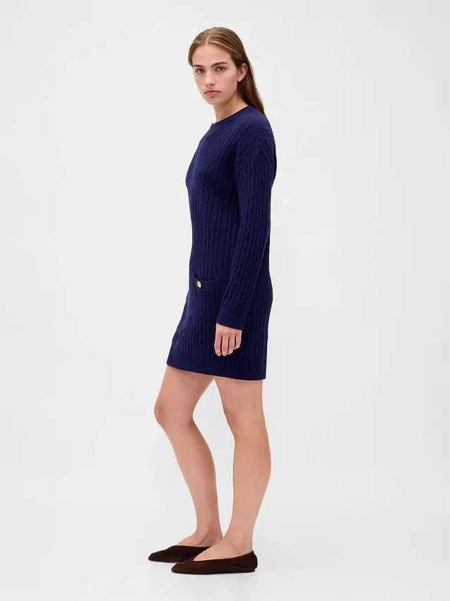 CashSoft-Mini-Pullover-Kleid mit Zopfmuster