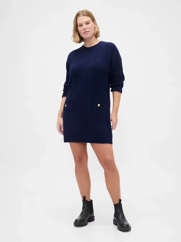 CashSoft-Mini-Pullover-Kleid mit Zopfmuster