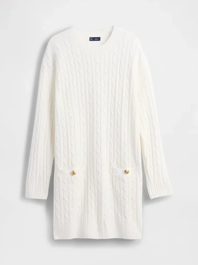 CashSoft-Mini-Pullover-Kleid mit Zopfmuster