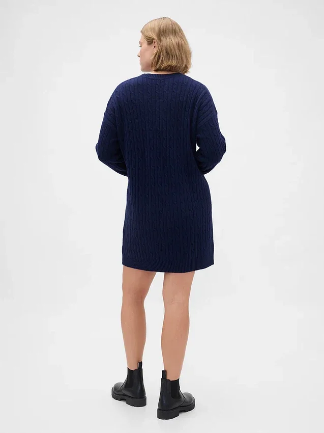 CashSoft-Mini-Pullover-Kleid mit Zopfmuster