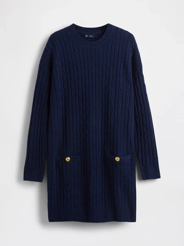 CashSoft-Mini-Pullover-Kleid mit Zopfmuster