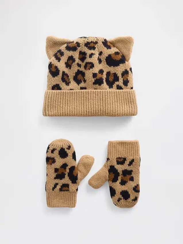 CashSoft-Mütze und Fäustlinge im Leopardenmuster für Baby & Kleinkind