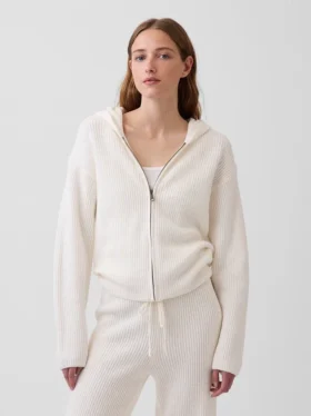 CashSoft Oversize-Kapuzenpullover mit Shaker-Stitch und Reißverschluss
