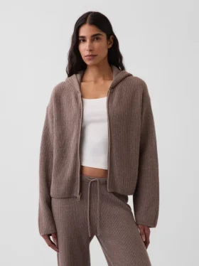 CashSoft Oversize-Kapuzenpullover mit Shaker-Stitch und Reißverschluss