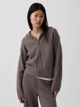 CashSoft Oversize-Kapuzenpullover mit Shaker-Stitch und Reißverschluss