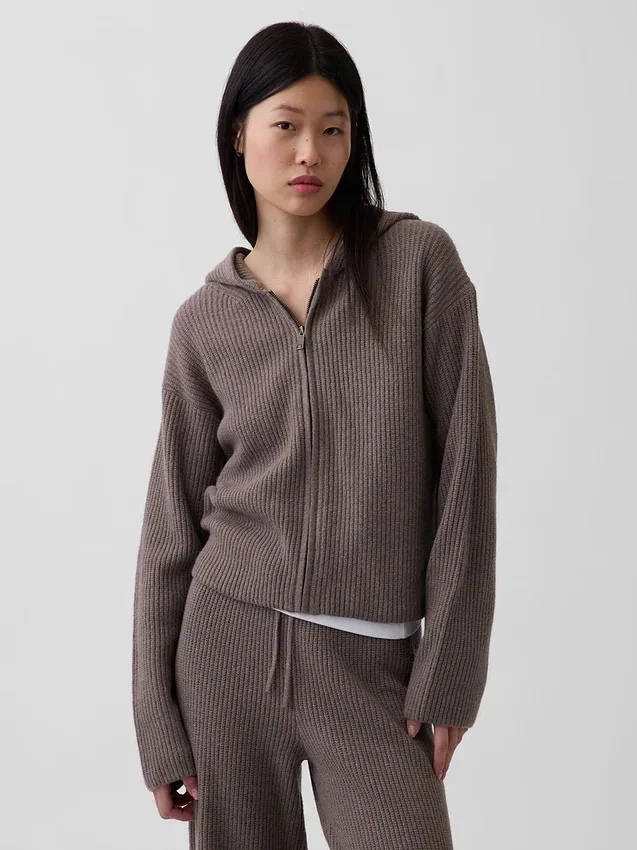 CashSoft Oversize-Kapuzenpullover mit Shaker-Stitch und Reißverschluss