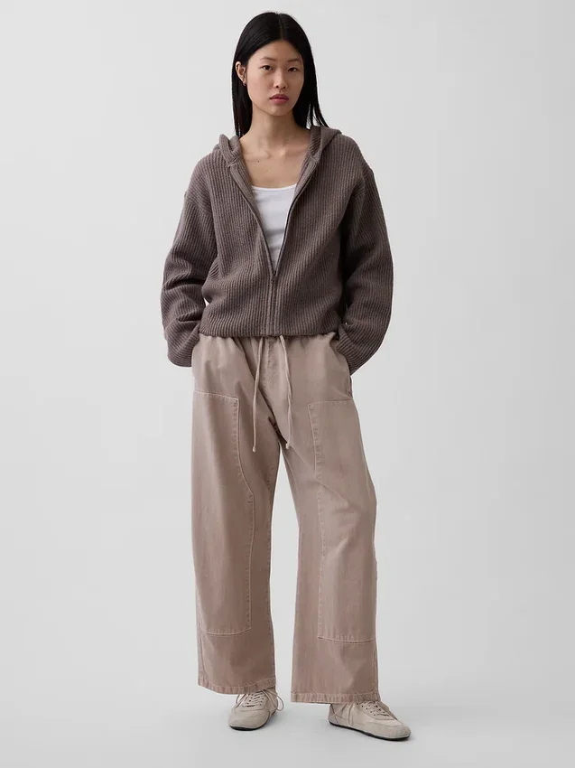 CashSoft Oversize-Kapuzenpullover mit Shaker-Stitch und Reißverschluss
