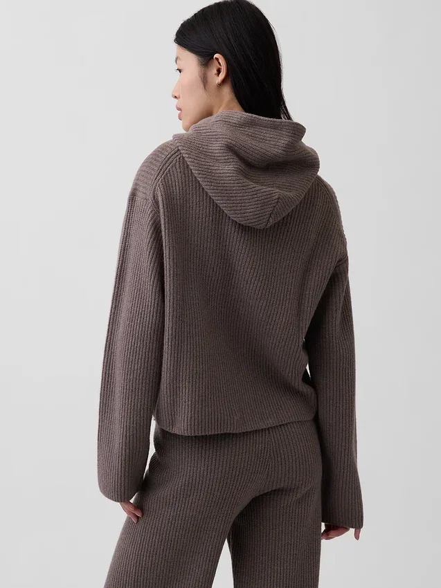 CashSoft Oversize-Kapuzenpullover mit Shaker-Stitch und Reißverschluss