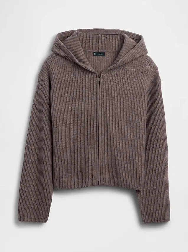 CashSoft Oversize-Kapuzenpullover mit Shaker-Stitch und Reißverschluss