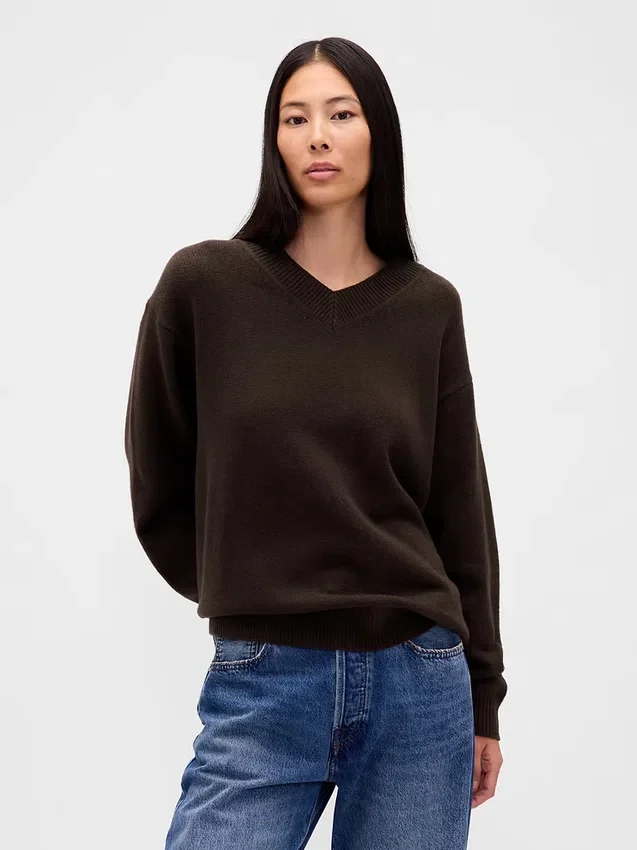 CashSoft Oversize-Pullover mit V-Ausschnitt