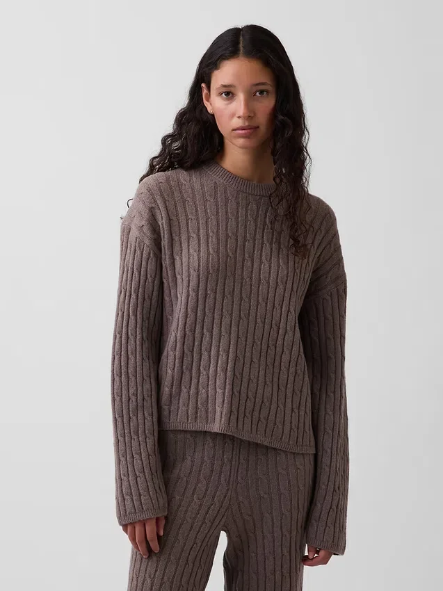 CashSoft Oversize-Pullover mit Zopfmuster