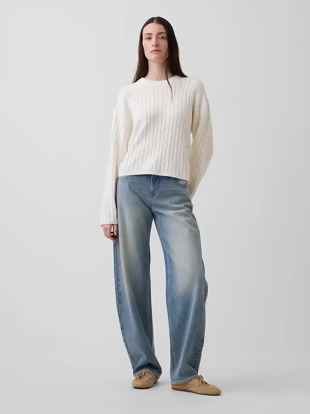 CashSoft Oversize-Pullover mit Zopfmuster