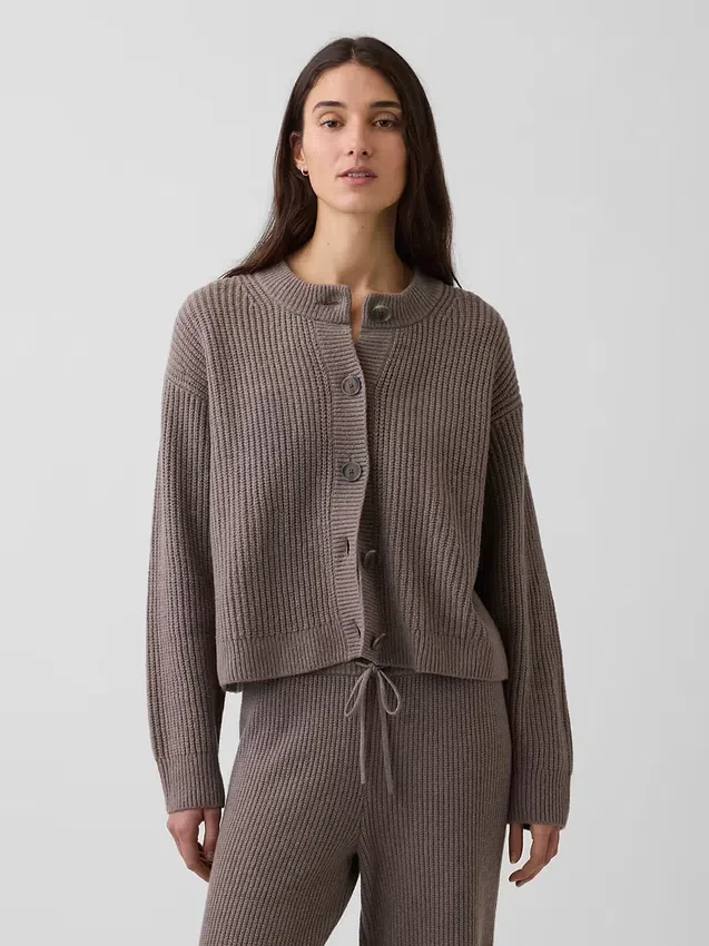 CashSoft Oversize-Strickjacke im Shaker-Stitch-Look