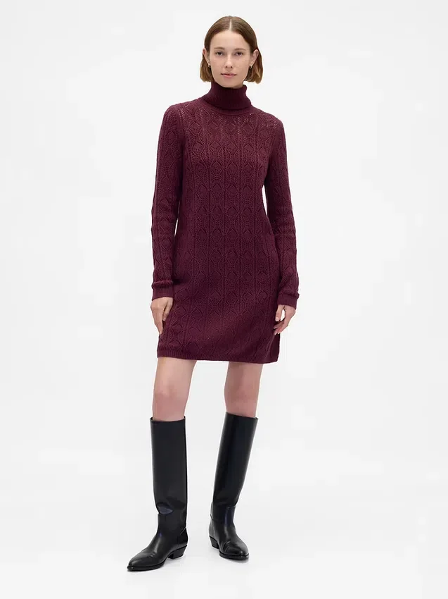 CashSoft Pointelle-Rollkragen-Pullover-Kleid