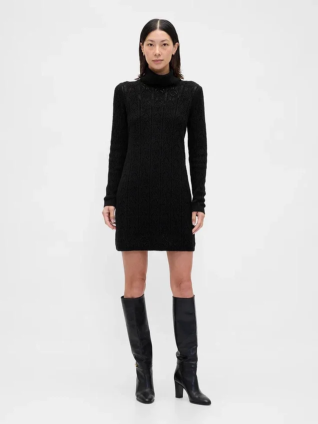 CashSoft Pointelle-Rollkragen-Pullover-Kleid