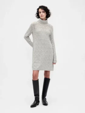 CashSoft Pointelle-Rollkragen-Pullover-Kleid