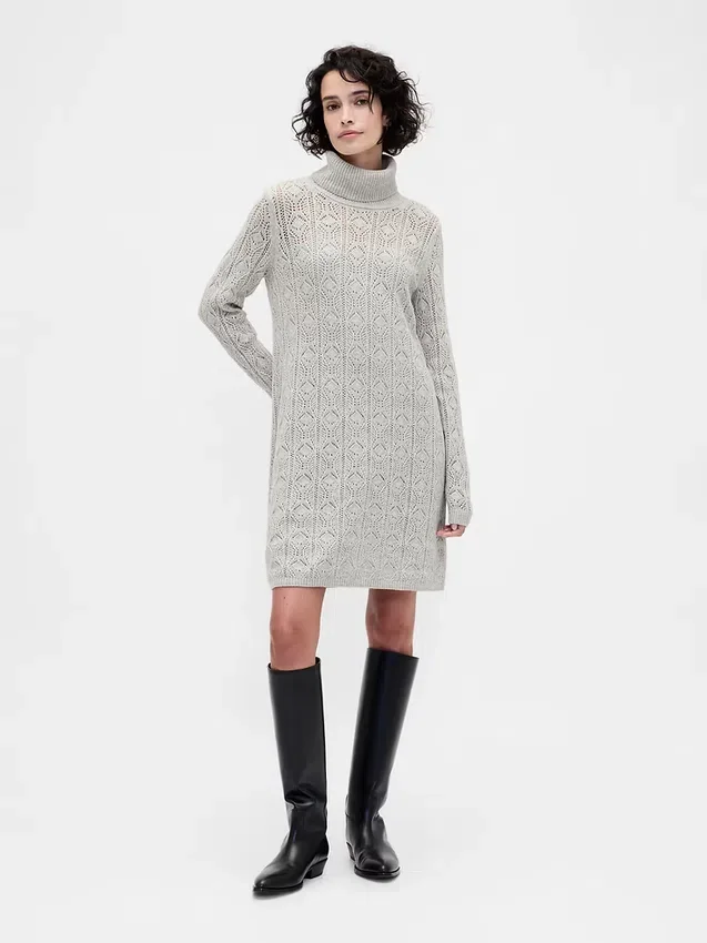 CashSoft Pointelle-Rollkragen-Pullover-Kleid