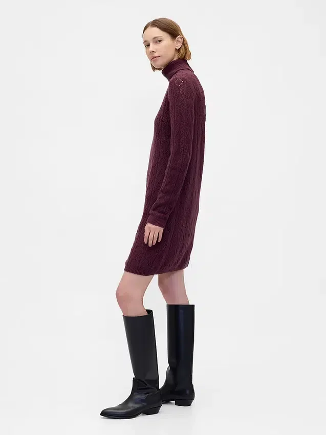 CashSoft Pointelle-Rollkragen-Pullover-Kleid