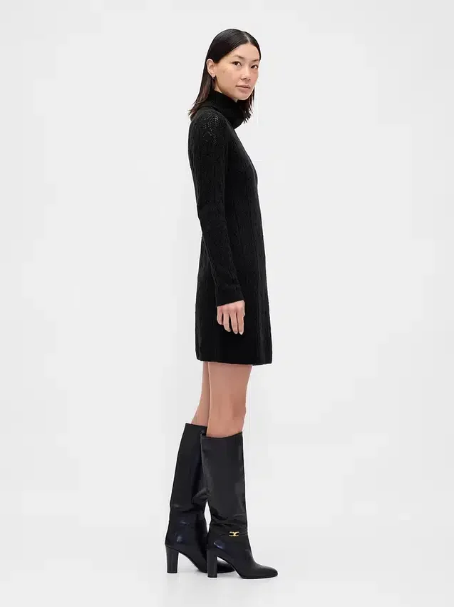 CashSoft Pointelle-Rollkragen-Pullover-Kleid