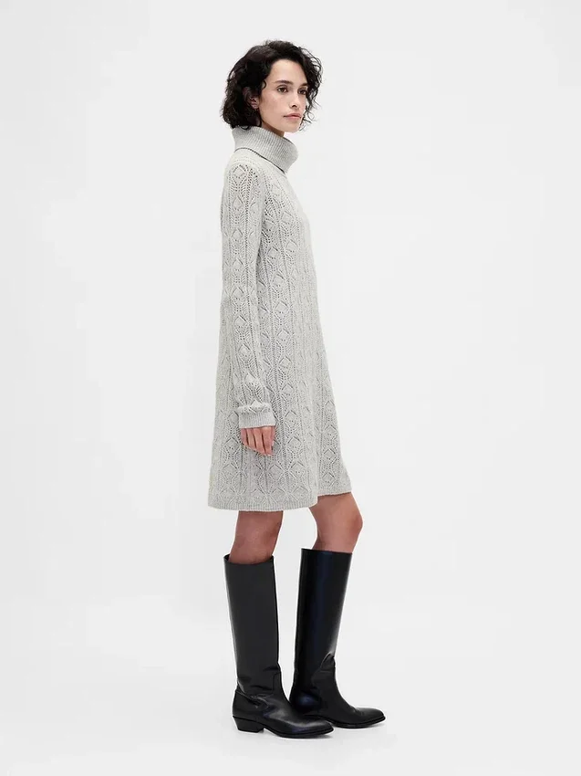 CashSoft Pointelle-Rollkragen-Pullover-Kleid