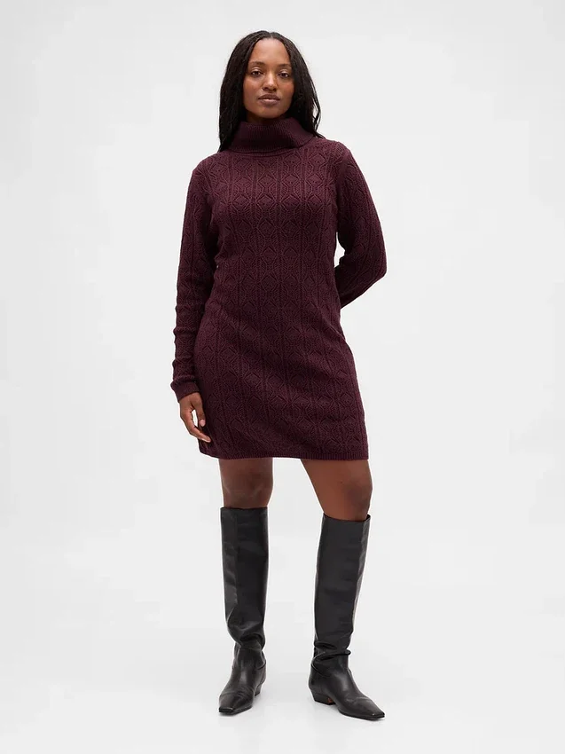 CashSoft Pointelle-Rollkragen-Pullover-Kleid