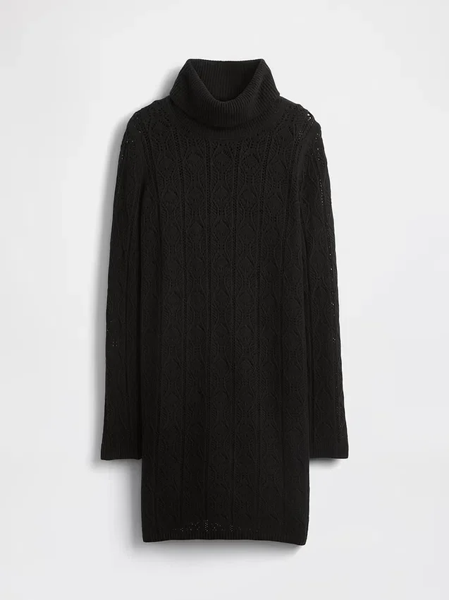 CashSoft Pointelle-Rollkragen-Pullover-Kleid
