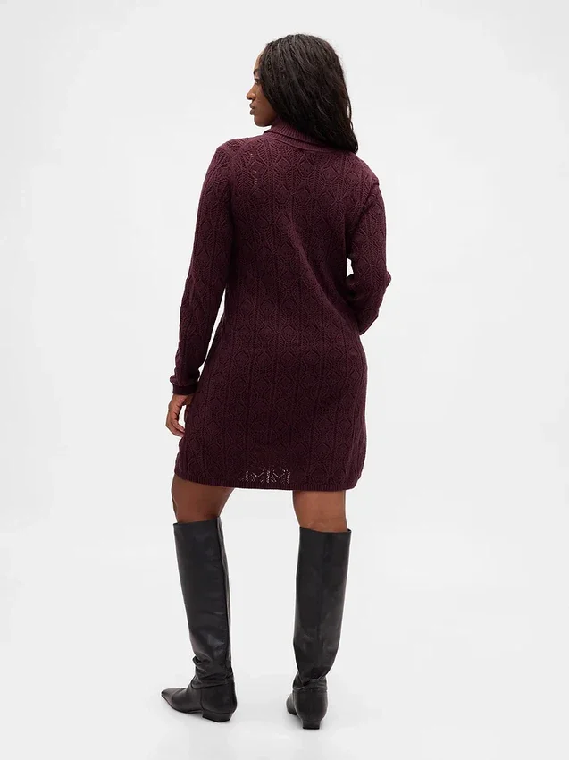 CashSoft Pointelle-Rollkragen-Pullover-Kleid