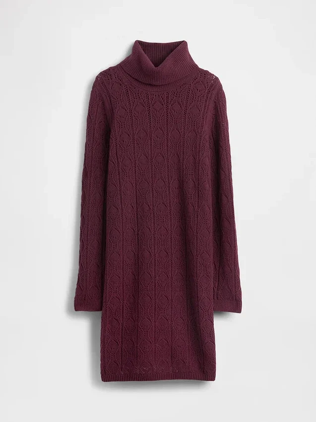 CashSoft Pointelle-Rollkragen-Pullover-Kleid