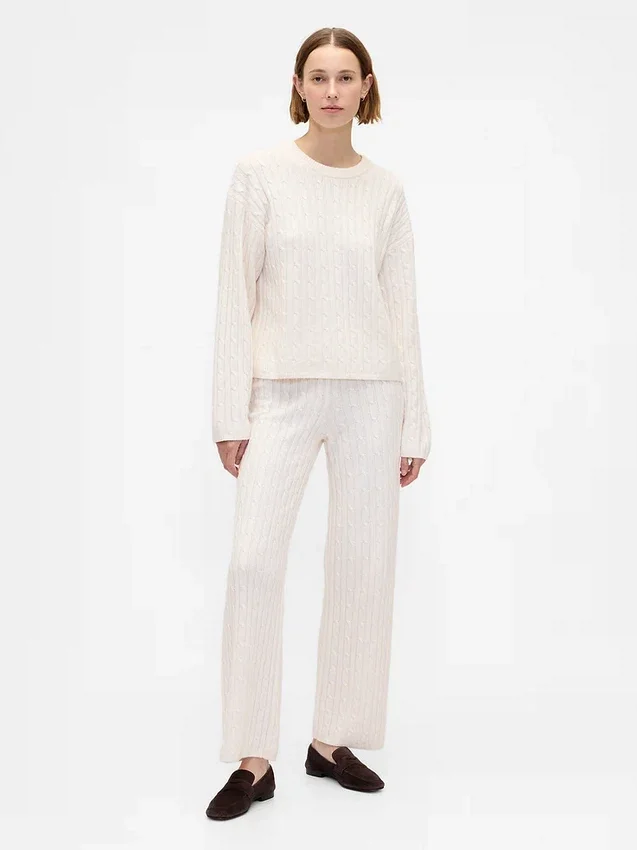 CashSoft-Pullover-Hose mit Zopfmuster