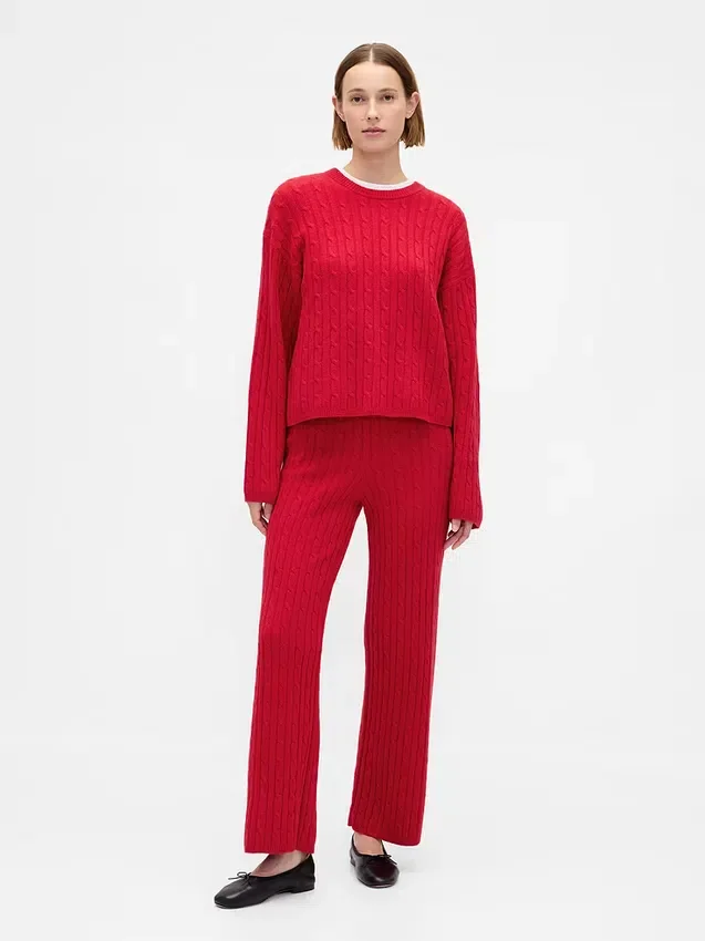 CashSoft-Pullover-Hose mit Zopfmuster