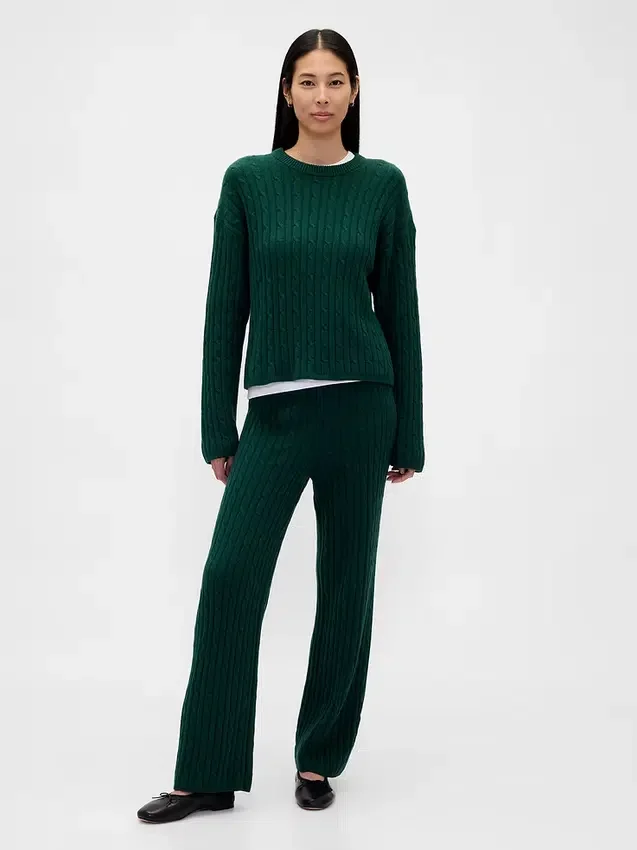 CashSoft-Pullover-Hose mit Zopfmuster