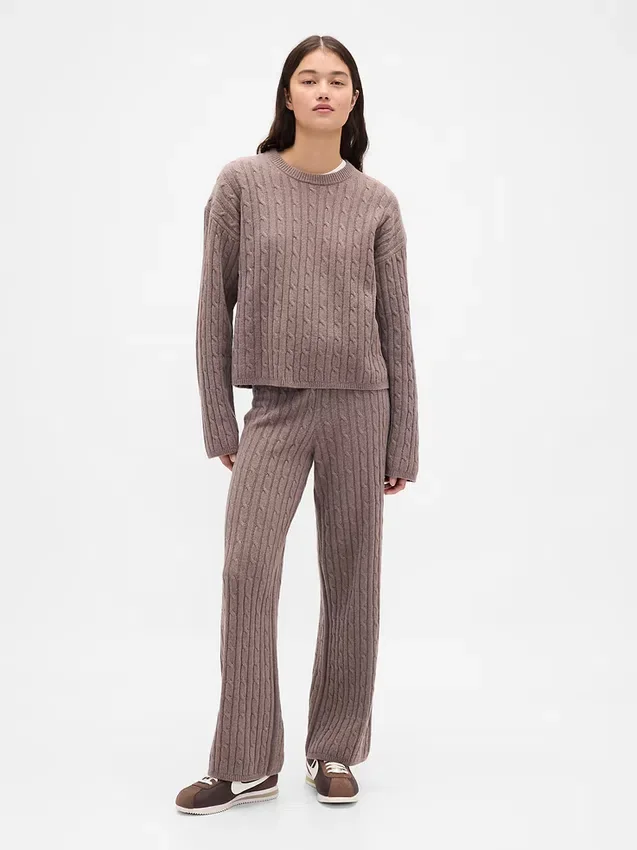 CashSoft-Pullover-Hose mit Zopfmuster