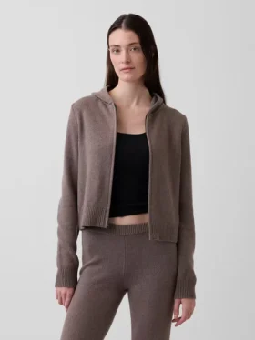 CashSoft-Pullover – Kurzer Kapuzenpullover mit Reißverschluss