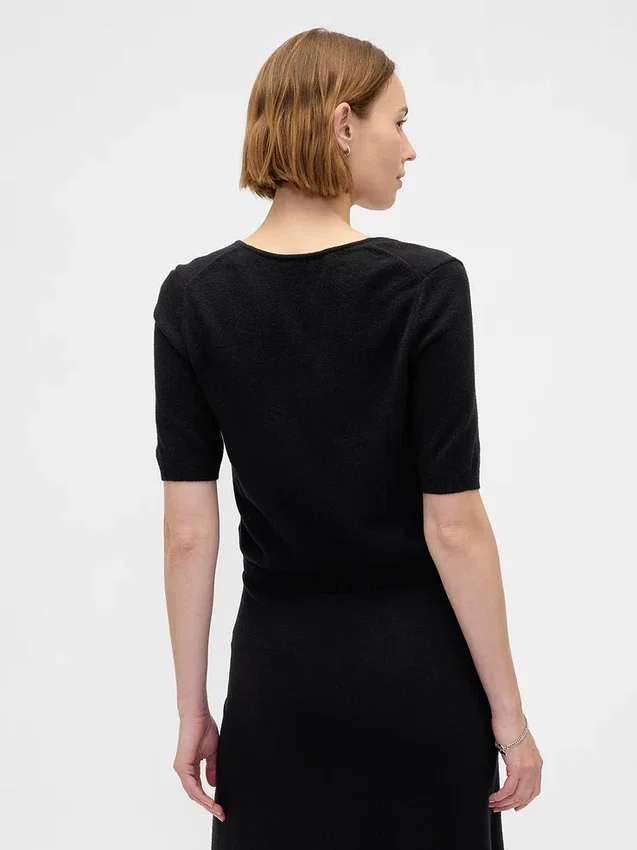 CashSoft-Pullover mit Ellbogenärmeln und verkürzter Passform