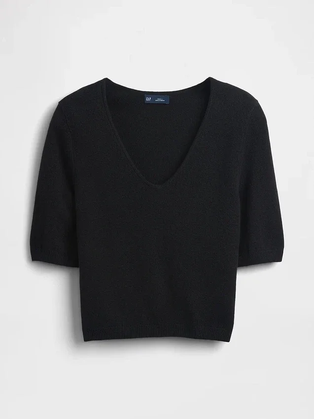 CashSoft-Pullover mit Ellbogenärmeln und verkürzter Passform