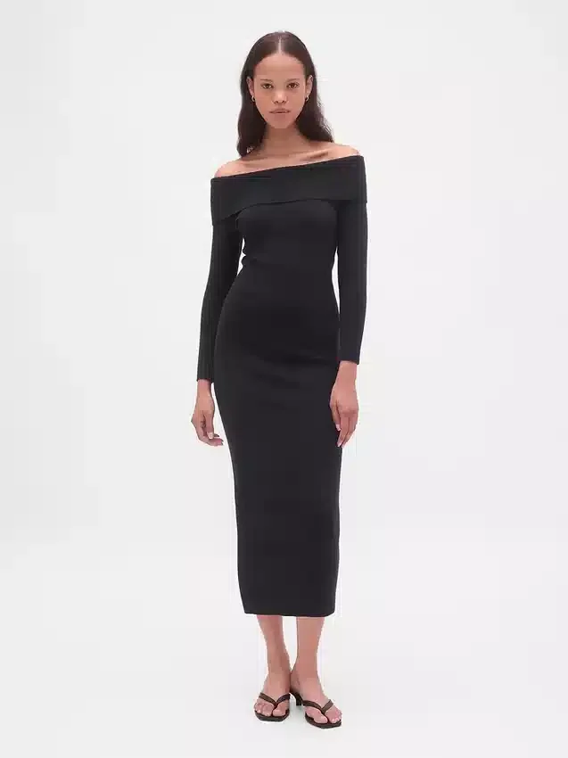 CashSoft Stretch-Midi-Pullover mit schulterfreiem Ausschnitt