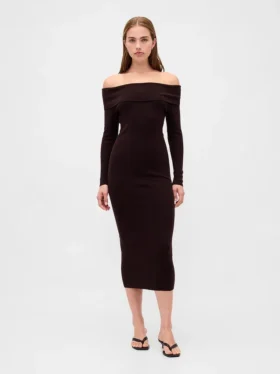 CashSoft Stretch-Midi-Pullover mit schulterfreiem Ausschnitt
