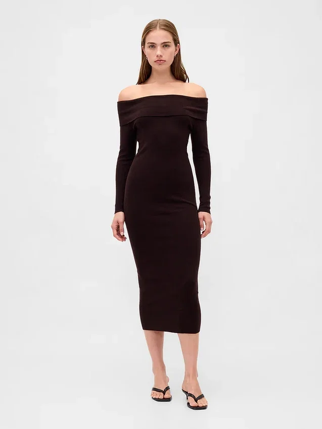 CashSoft Stretch-Midi-Pullover mit schulterfreiem Ausschnitt