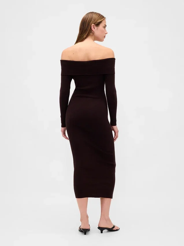 CashSoft Stretch-Midi-Pullover mit schulterfreiem Ausschnitt