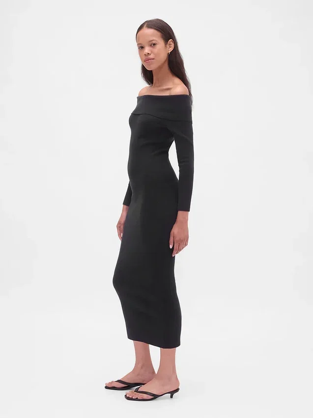 CashSoft Stretch-Midi-Pullover mit schulterfreiem Ausschnitt