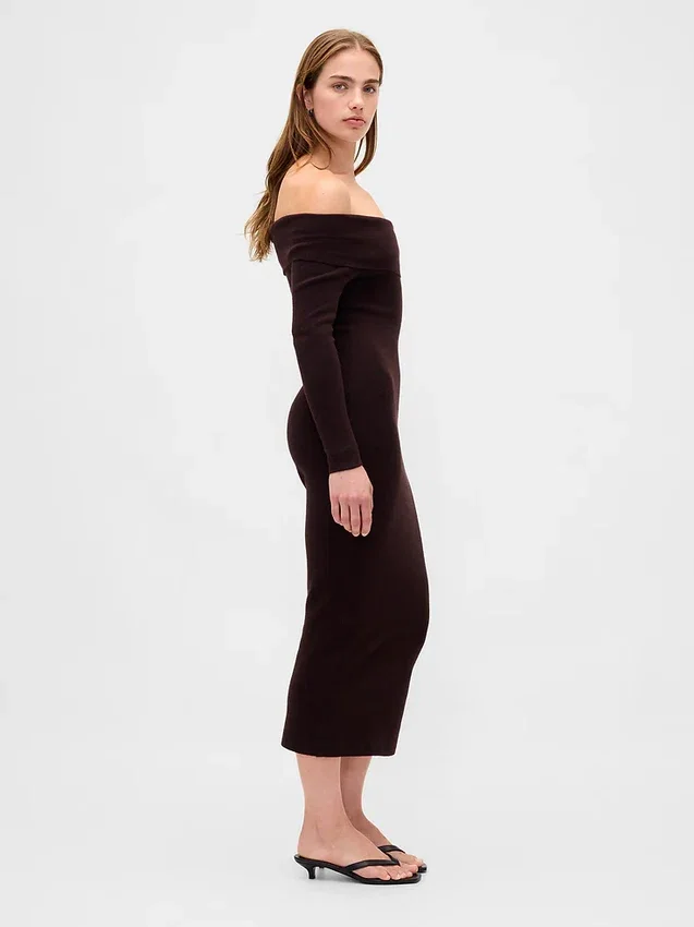 CashSoft Stretch-Midi-Pullover mit schulterfreiem Ausschnitt