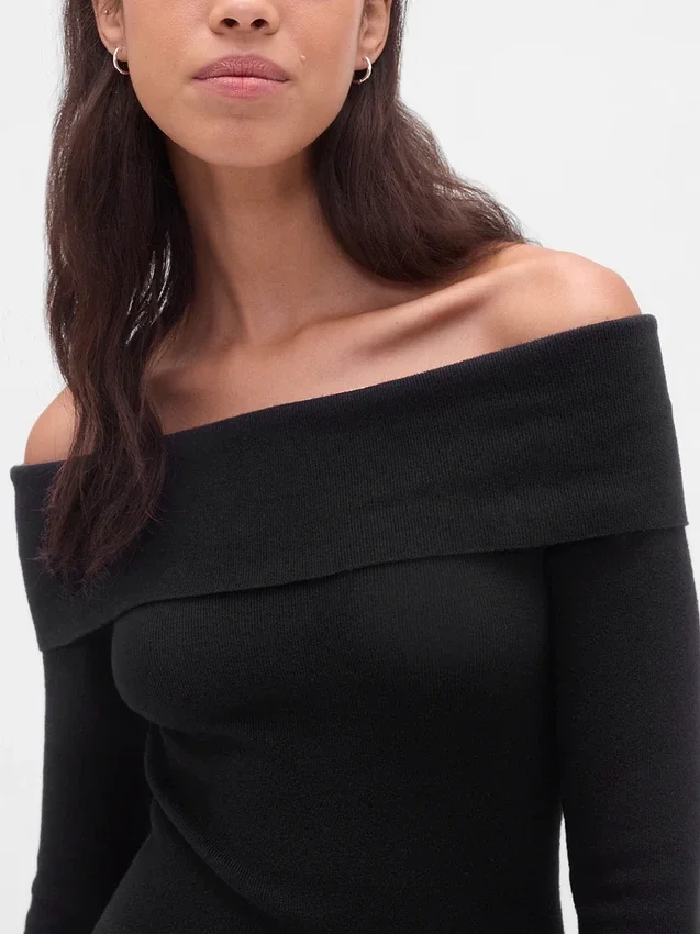 CashSoft Stretch-Midi-Pullover mit schulterfreiem Ausschnitt