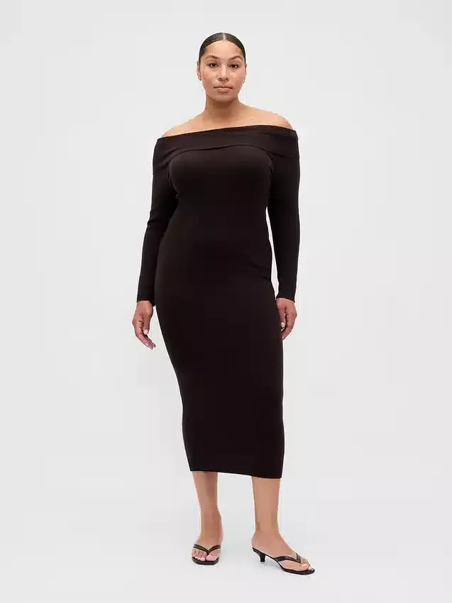 CashSoft Stretch-Midi-Pullover mit schulterfreiem Ausschnitt