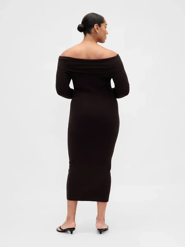 CashSoft Stretch-Midi-Pullover mit schulterfreiem Ausschnitt