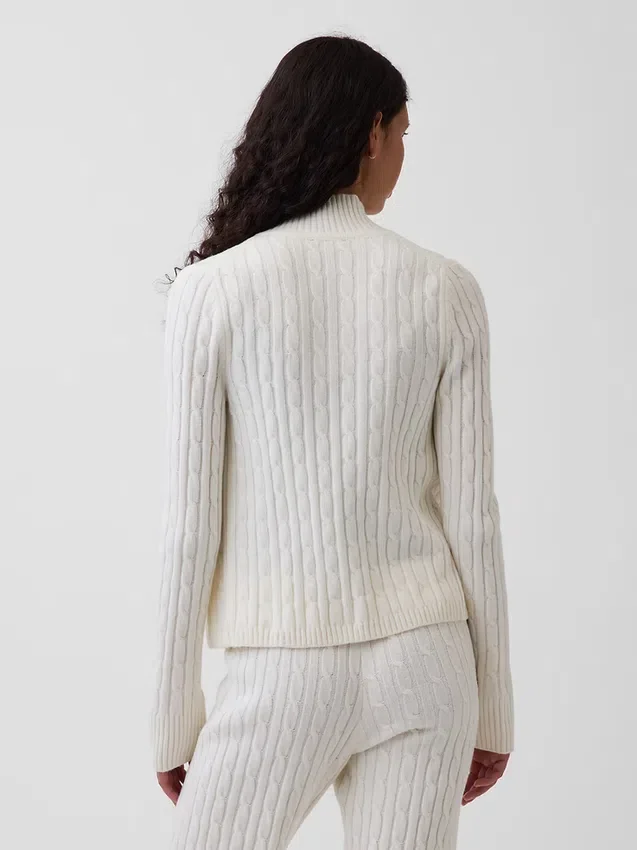 CashSoft-Strickjacke mit Zopfmuster, kurz geschnitten und Reißverschluss