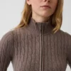 CashSoft-Strickjacke mit Zopfmuster, kurz geschnitten und Reißverschluss
